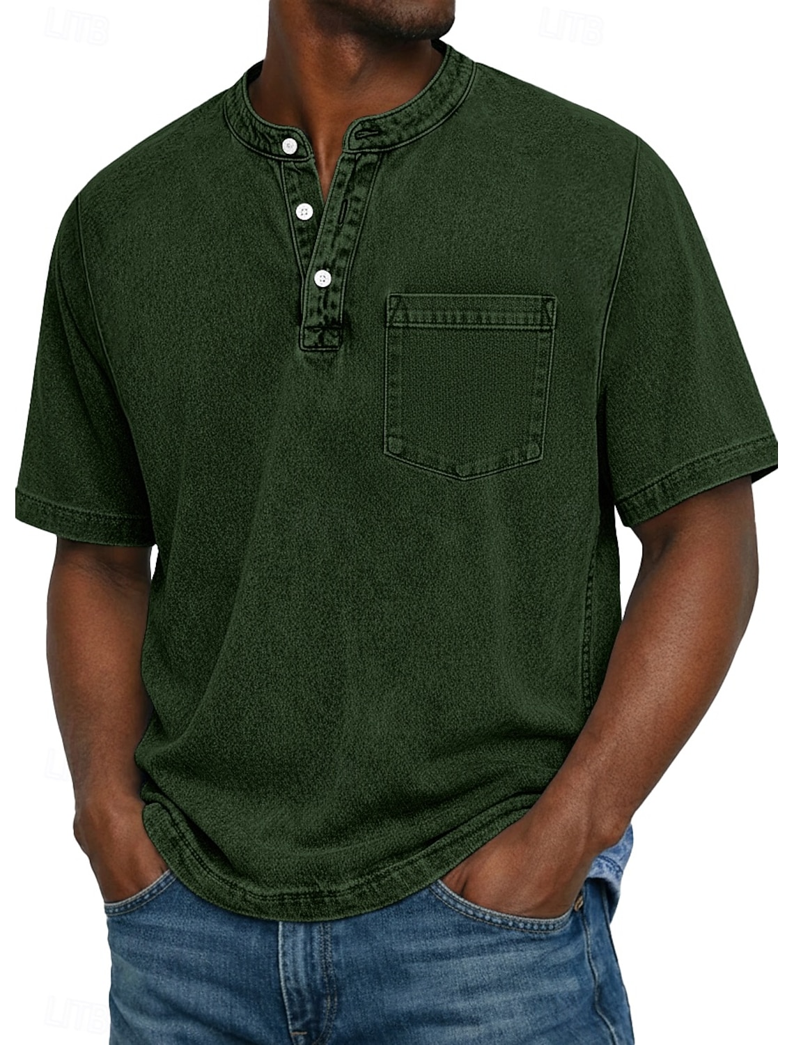 Men's Henley Shirt 100% Cotton Acid Wash Shirt T shirt Tee Short Sleeve Solid Retro Vintage Casual Pocket Vintage Style Washed Henley Casual Spring & Summer Summer Spring Pink Light Green Dark Green