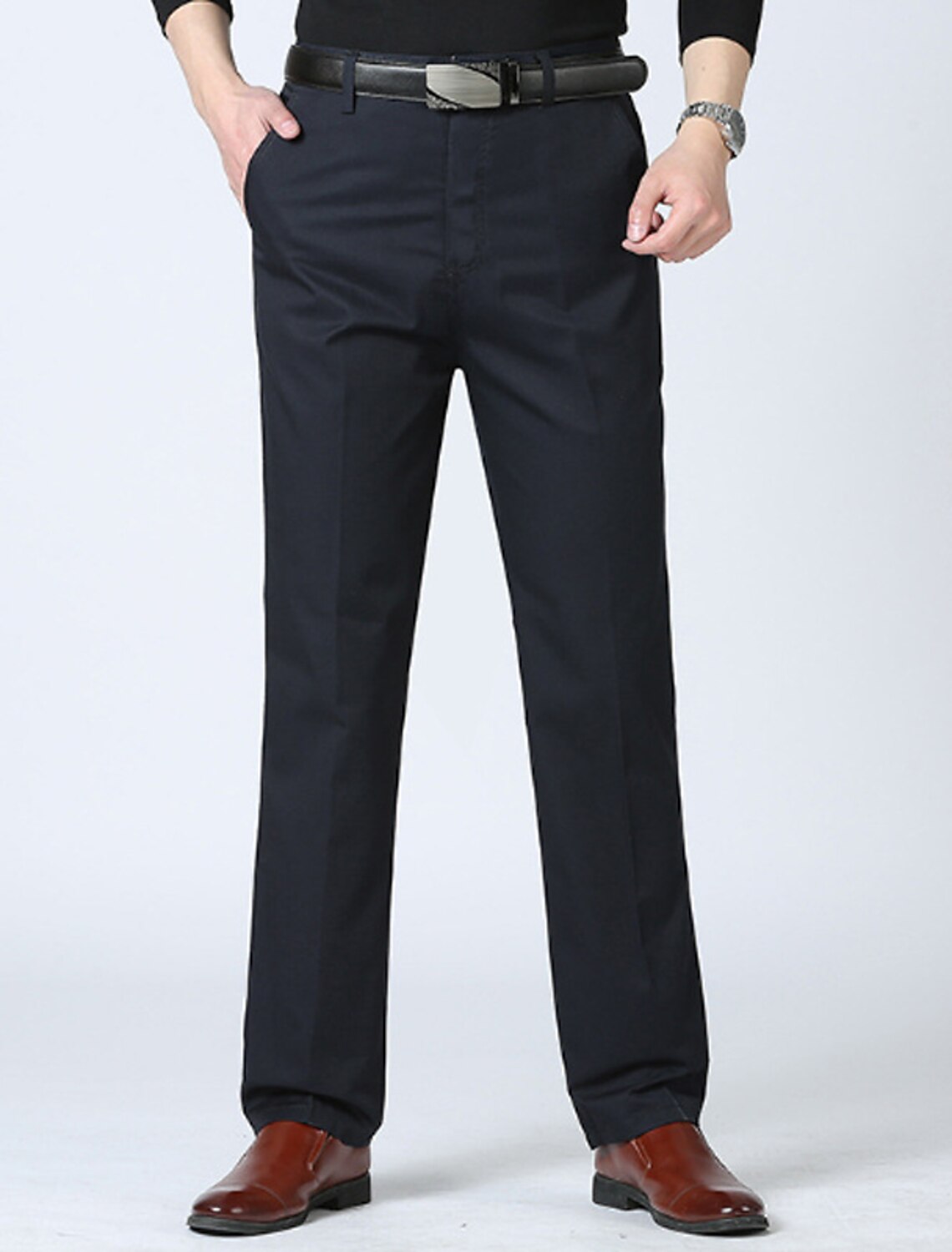Men's Dress Pants Trousers Pocket Straight Leg Plain Comfort