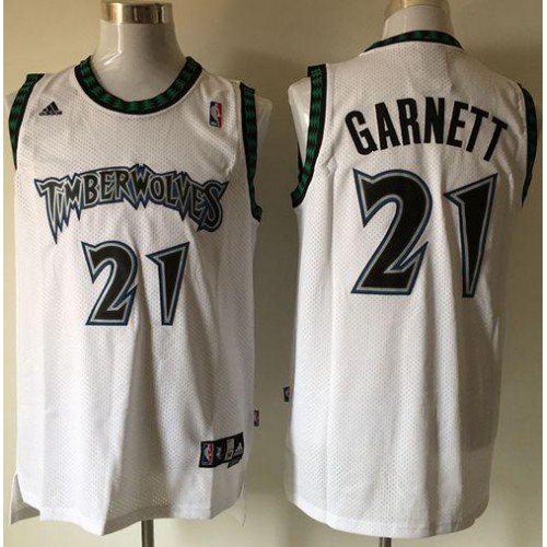 Minnesota Timberwolves #21 Retro Kevin Garnett White Stitched NBA Jersey Mens