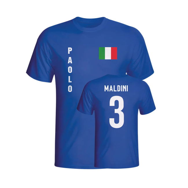Paolo Maldini Italy Flag T-Shirt (Blue) - Kids Holland Authentic