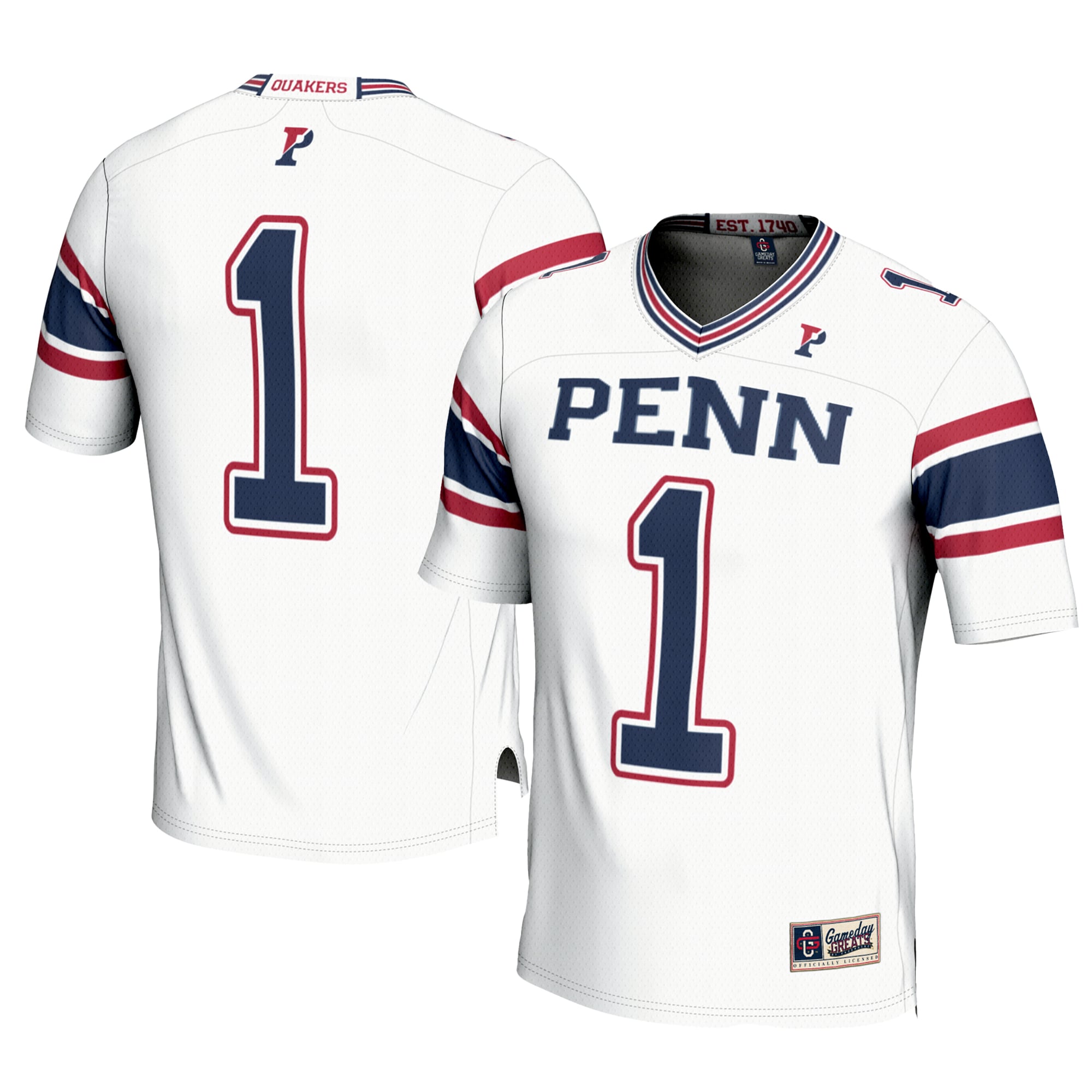 Men's #1 White Pennsylvania Quakers Football Jersey