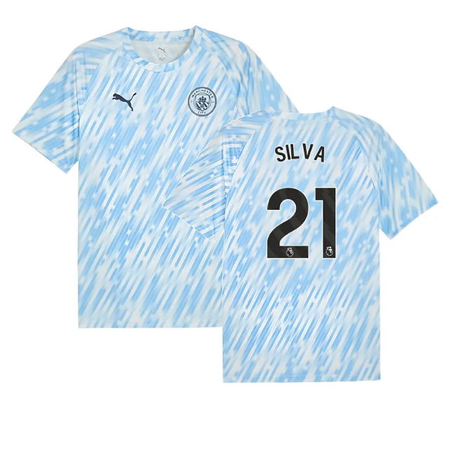2025-2026 Man City Warm Up Jersey (Silver Sky) (Silva 21) (Limited ...
