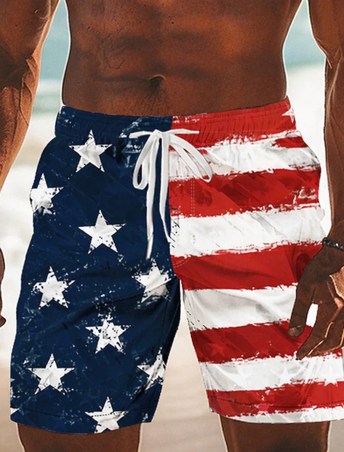 Men's 4th of July U.S. 250th Anniversary American Flag Swim Trunks Bathing Suits Swim Shorts Board Shorts Mid Waist Patriotic Holiday Side Pockets Mesh Lining Elastic Drawstring Waist Designer