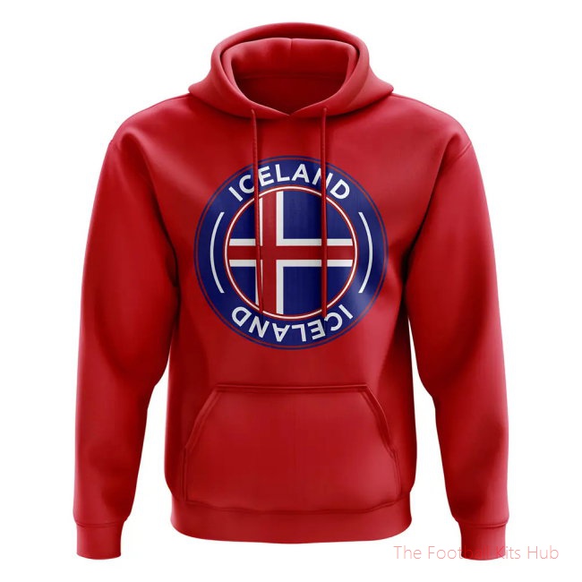 Men Iceland Football Badge Hoodie (Red) UEFA Euro
