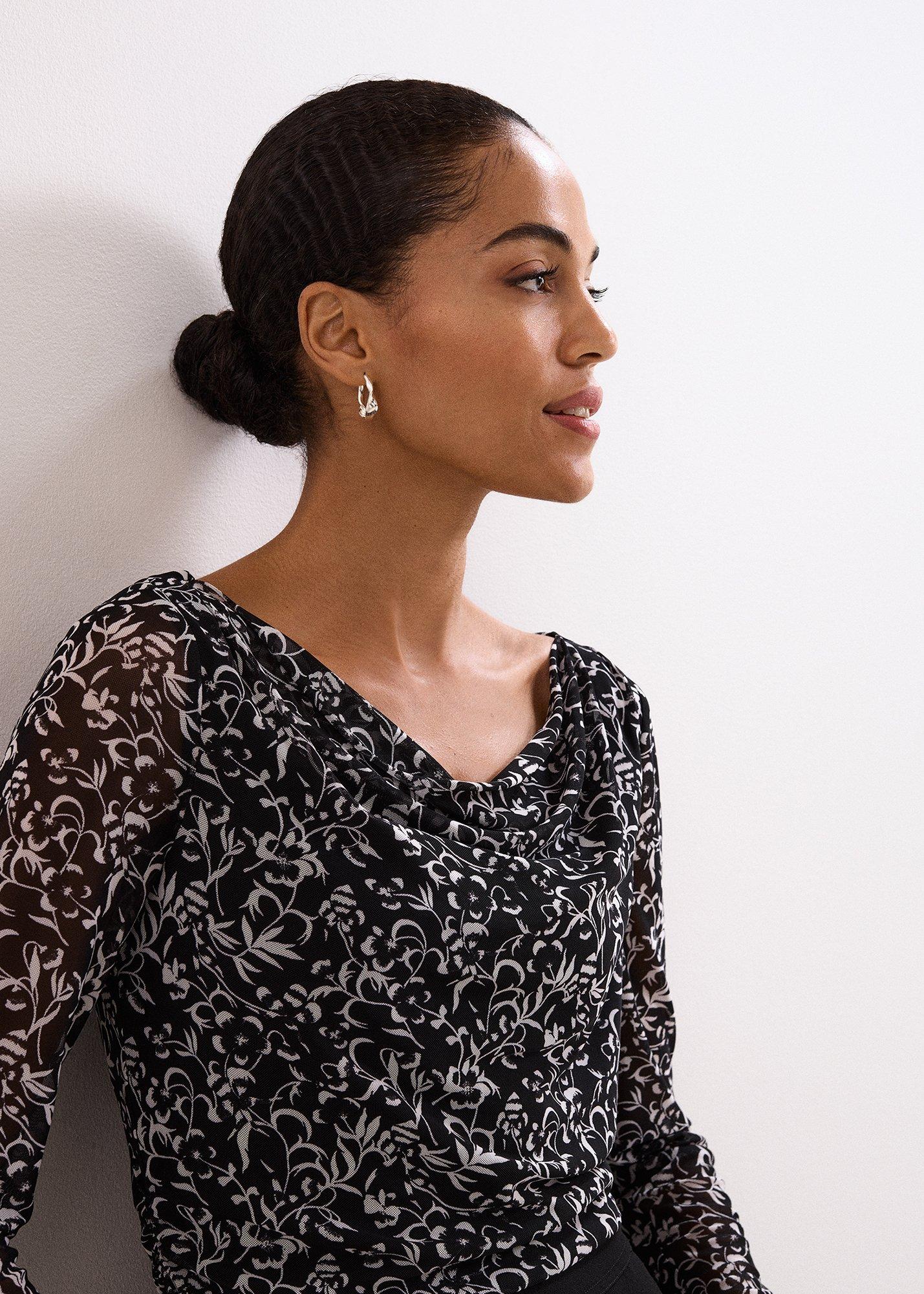 Tammy Printed Cowl Neck Mesh Top
