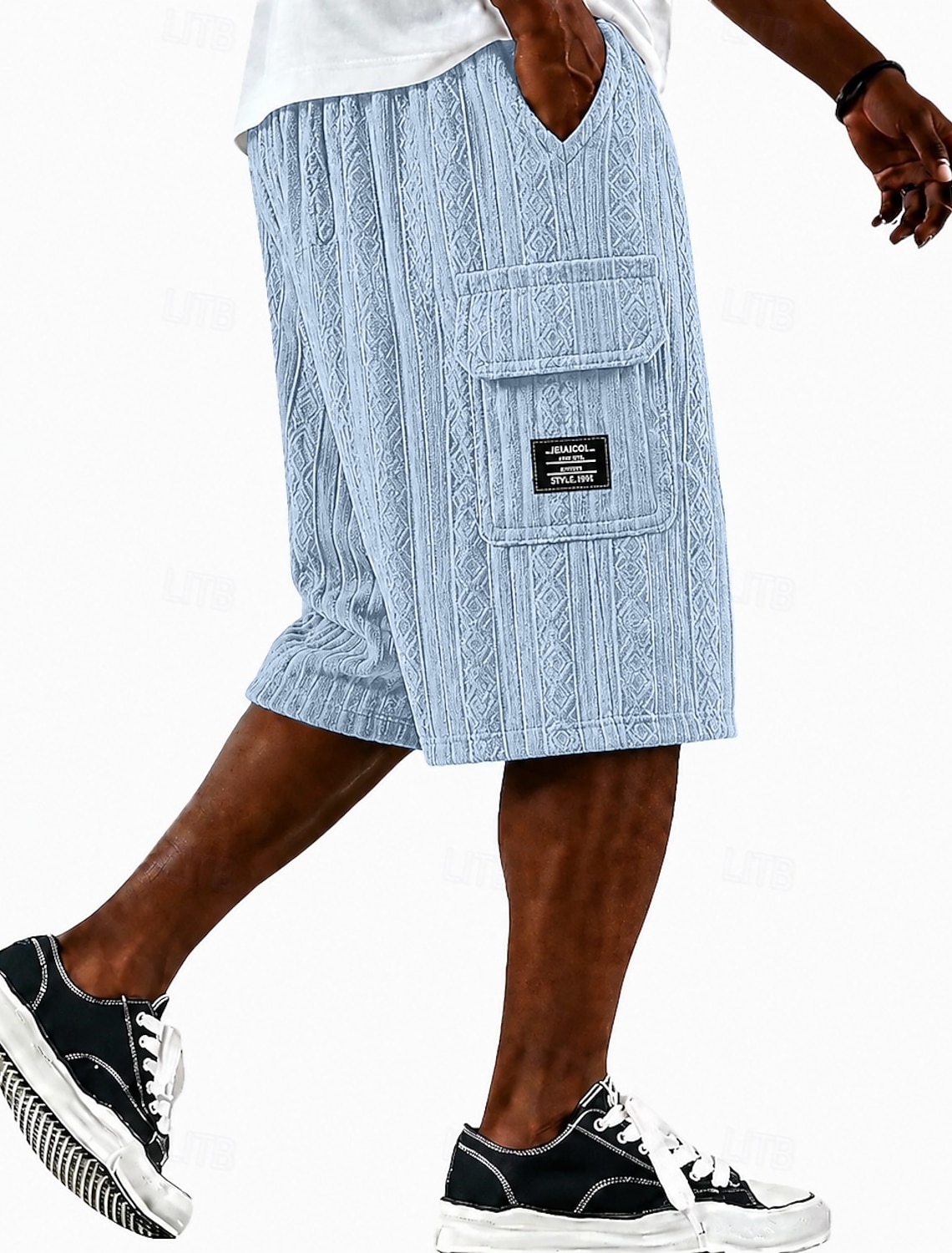 Men's Cargo Shorts Shorts Casual Shorts Jacquard Plain Textured Comfort Breathable Knee Length Casual Outdoor Beach Vacation Fashion Black Light Green Inelastic