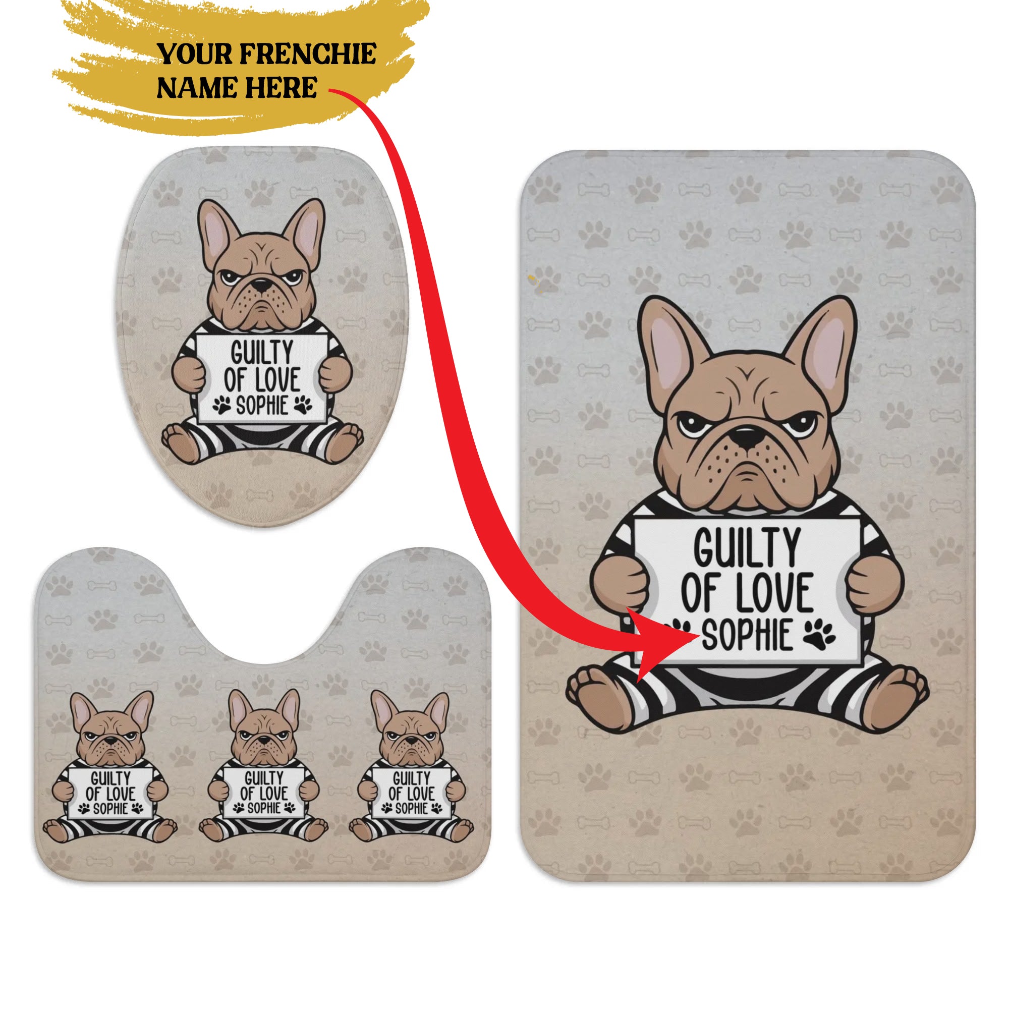High-Quality Personalized Bathroom Set With Your Frenchie’s Name for ...