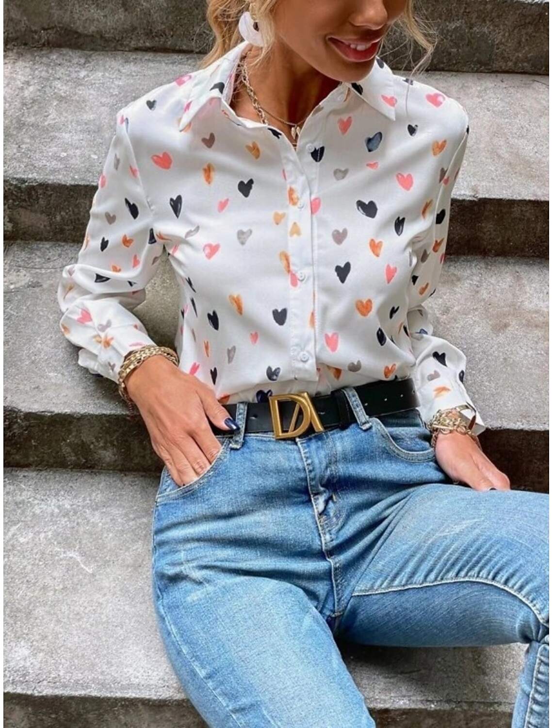 Women's Shirt Blouse Stylish Casual Butterfly Regular Tops Long Sleeve Shirt Collar Buttons Print Regular Fit Daily Summer Spring