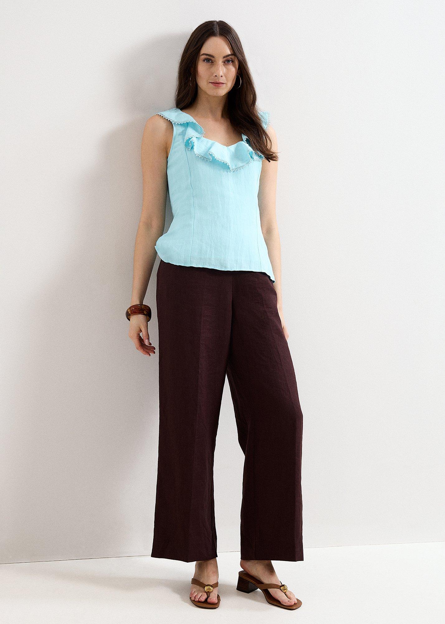 Rhona Blue Ruffle Linen Blouse