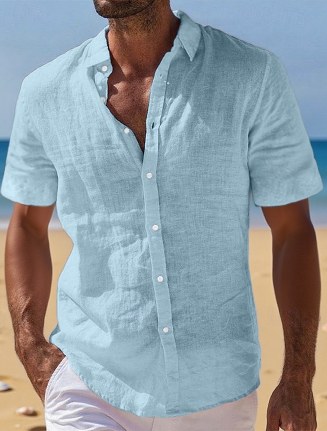 Men's Shirt Linen Shirt Summer Shirt Beach Wear Button Up Shirt Plain Vacation Casual Blue Black White Pink Long Sleeve Turndown Spring & Summer Clothing Apparel