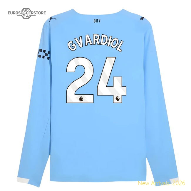 Premium 2025-2026 Man City Authentic Long Sleeve Home Shirt (gvardiol