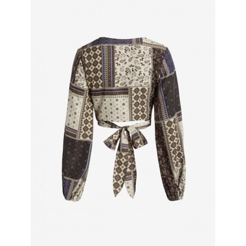 Twisted Tie Back Paisley Bandana Print Blouse OG5911