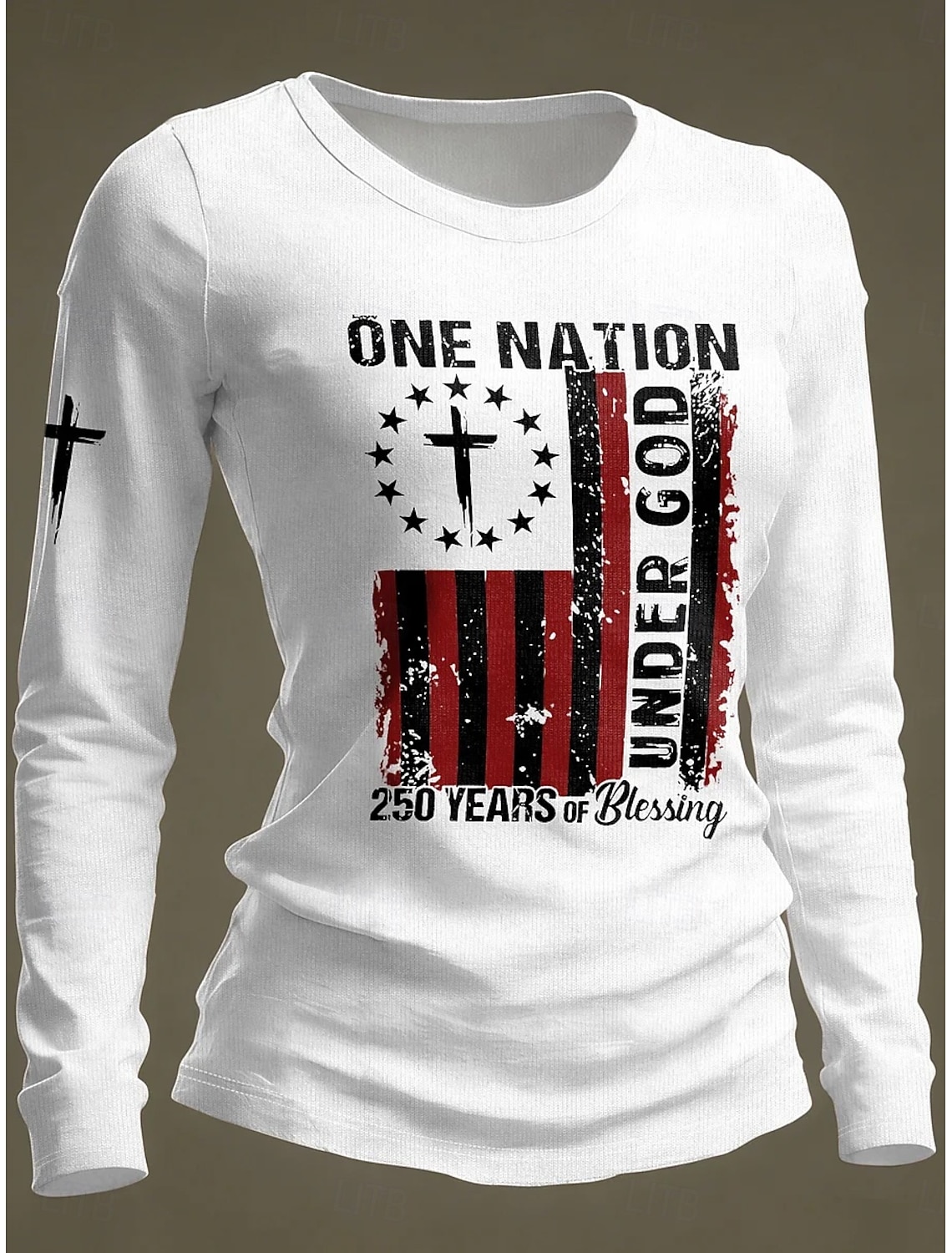 Independence Day PatrioticWomen's T Shirt Print Graphic Flag American Flag Stylish Classic Casual Long Sleeve Crew Neck Regular Tops Daily Blue Black White Red Summer Spring