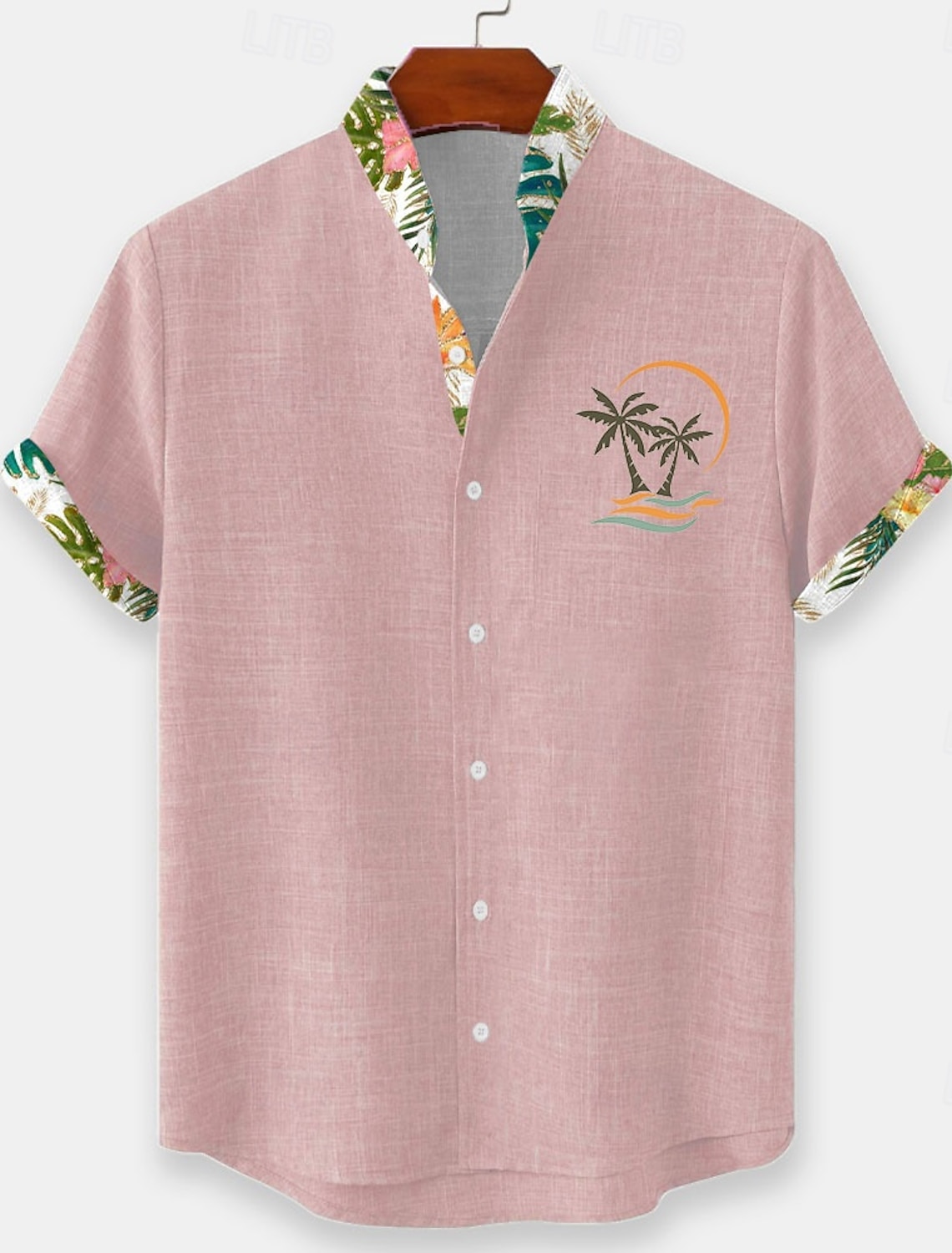 Men's Coconut Tree Tropical Plants Flowers Summer Hawaiian Shirt Button Up Shirt Stand Collar Shirt Short Sleeve Hawaiian Beach Vacation Wear Summer Spring Mandarin Collar 3D Print Linen Like Shirt