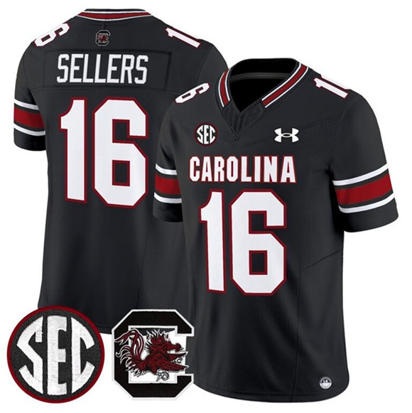 Men's None Black 2025 embroidered None #16 match worn Jersey