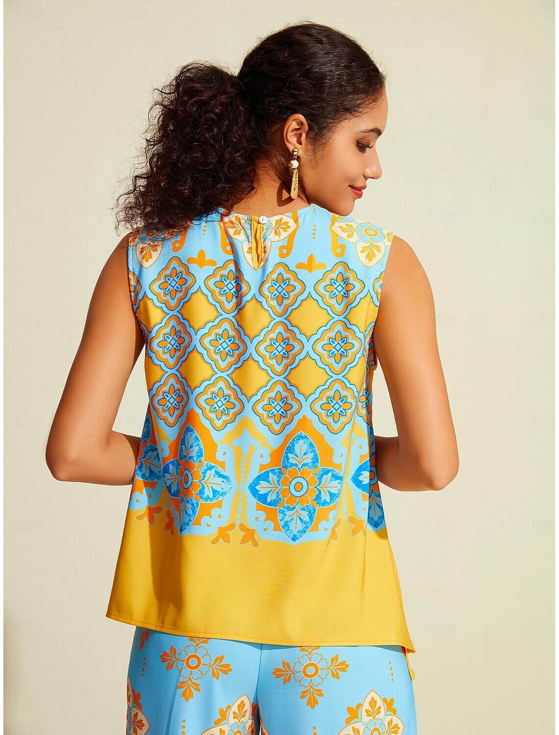 Satin Boho Double Slit Crew Neck Sleeveless Tank Top