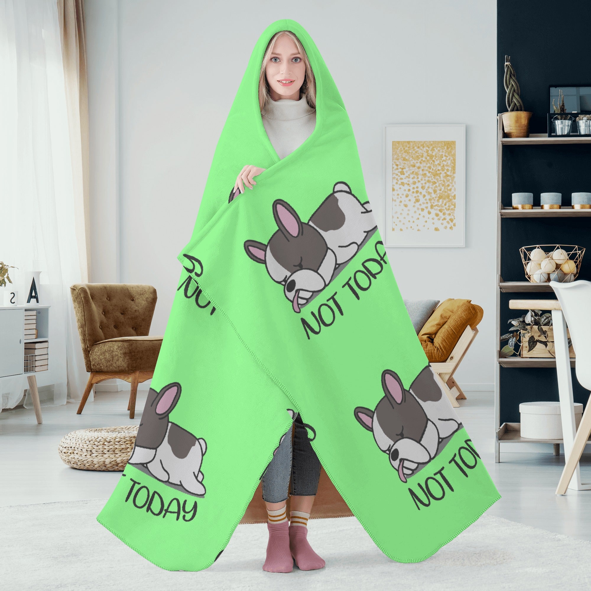 French Bulldog Not Today Hooded Blanket Useful Frenchie Gear