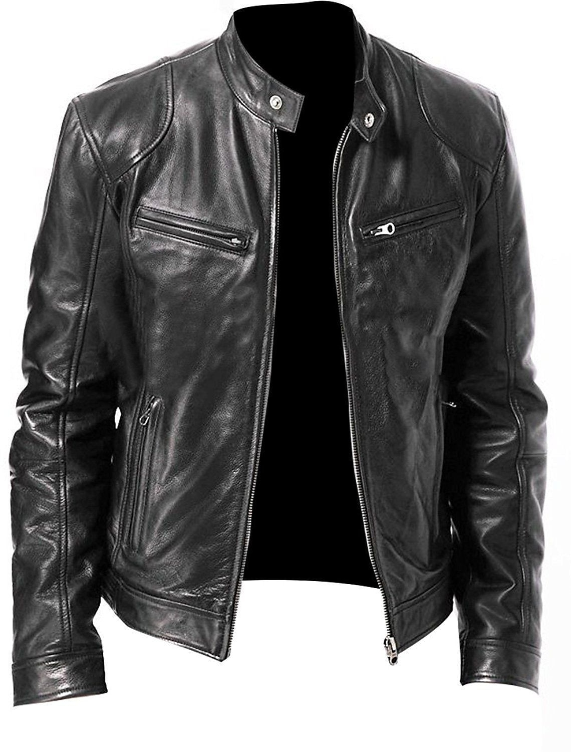 Men's Faux Leather Jacket Transition Biker Daily Wear Thermal Warm