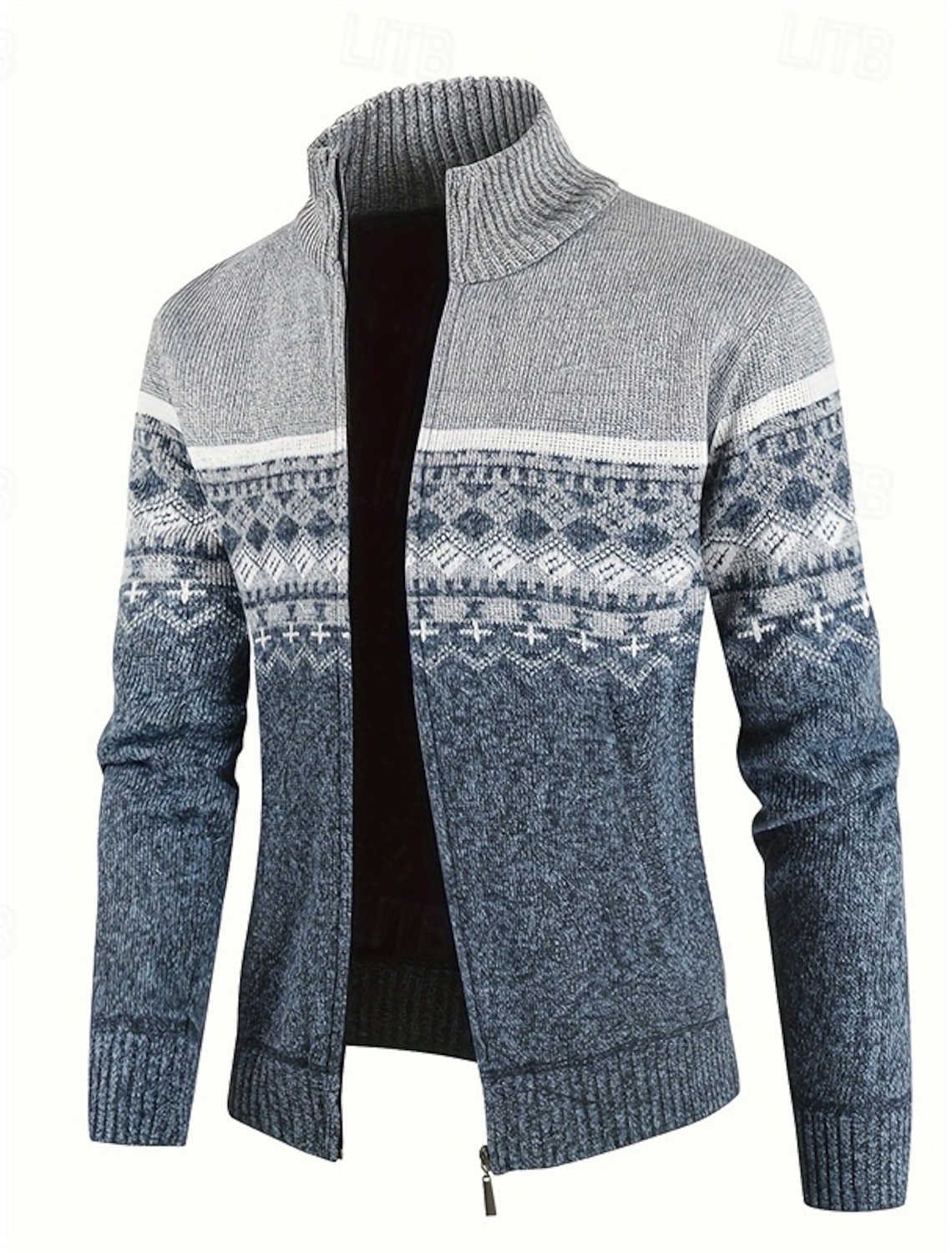 Men's Sweater Cardigan Zip Ribbed Knit Regular Tops Knitted Geometric
