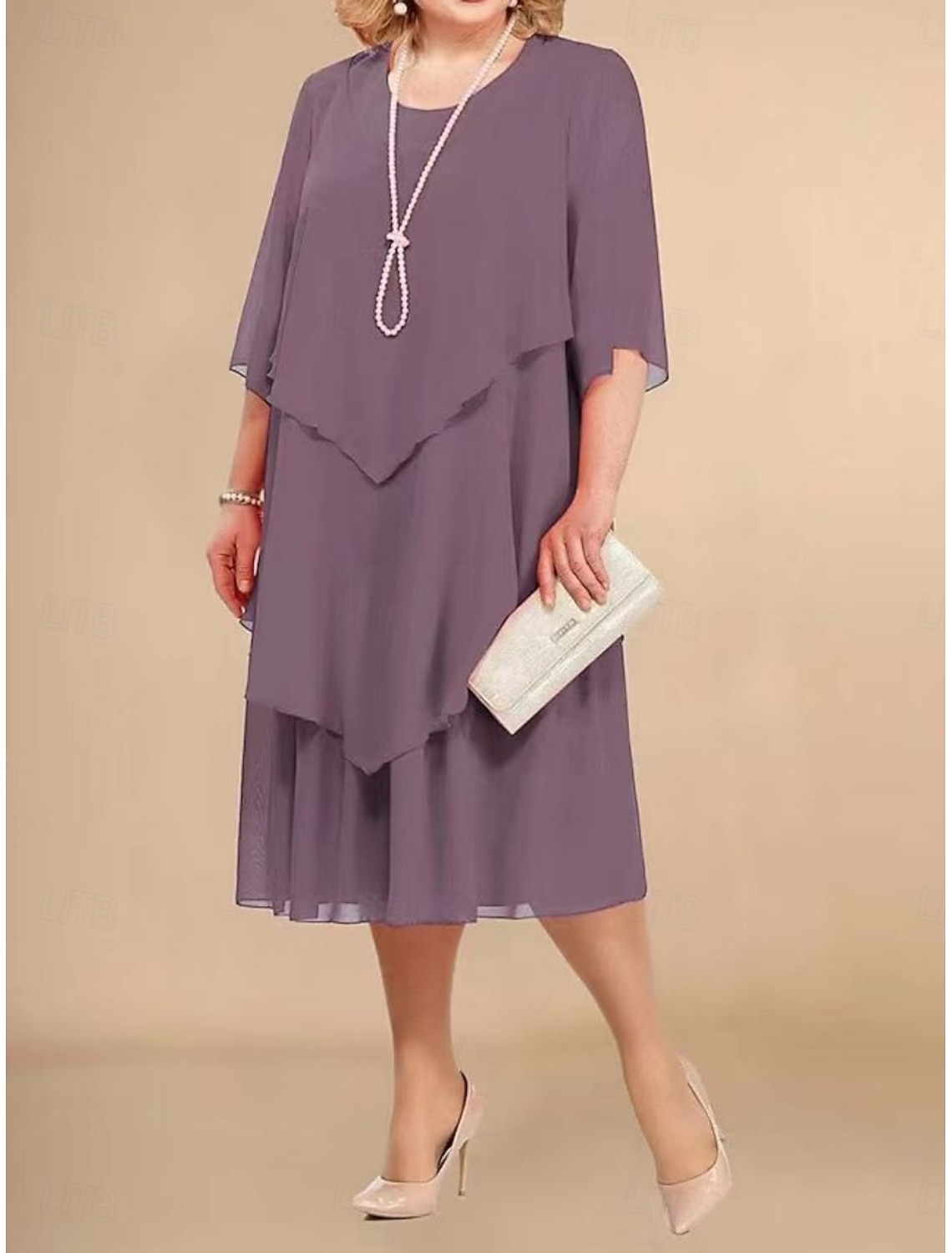 Women's Plus Size Casual Dress Solid Color Crew Neck Half Sleeve Spring Fall Elegant Fashion Modern Casual Midi Dress Daily Holiday Dress