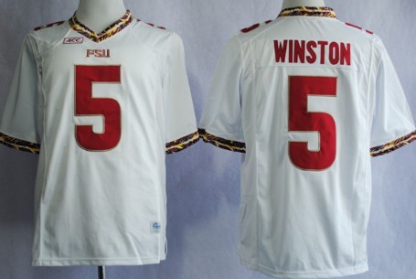 Men's None White 2013 replica Jameis Winston #5 game day Jersey