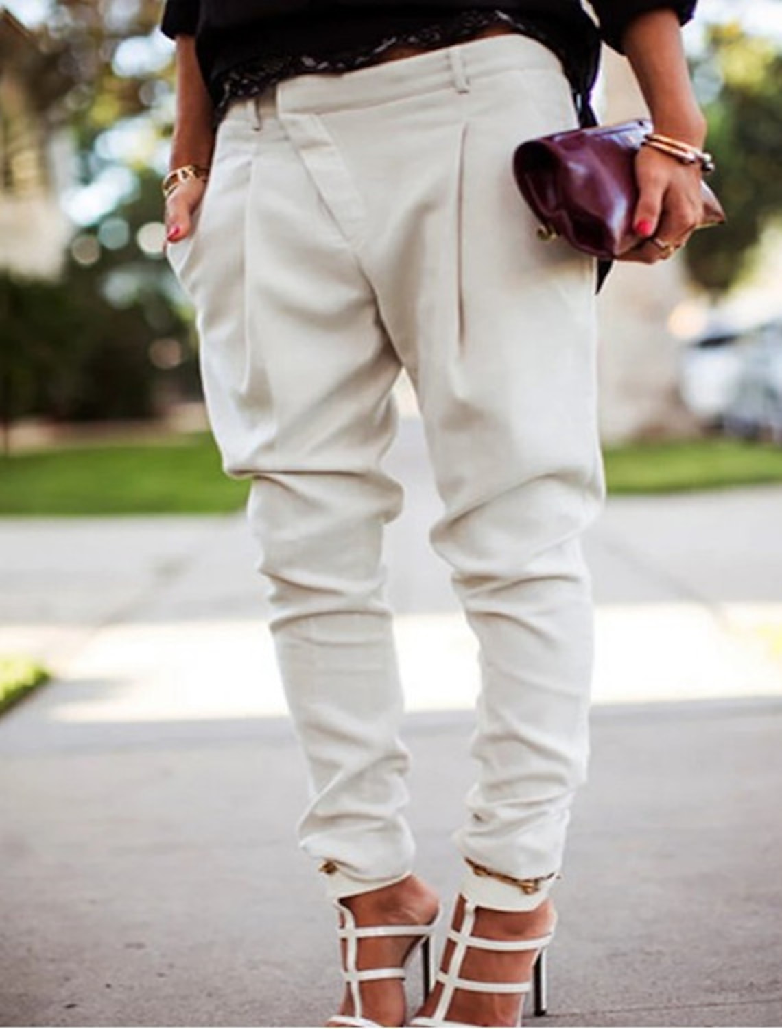 Women's Cargo Pants Joggers Pants Trousers Harem Pants Simple Basic Full Length Mid Waist Solid Colored Pocket Classic Asymmetric Inelastic Work Office / Career Blue Black White Gray Spring & Fall