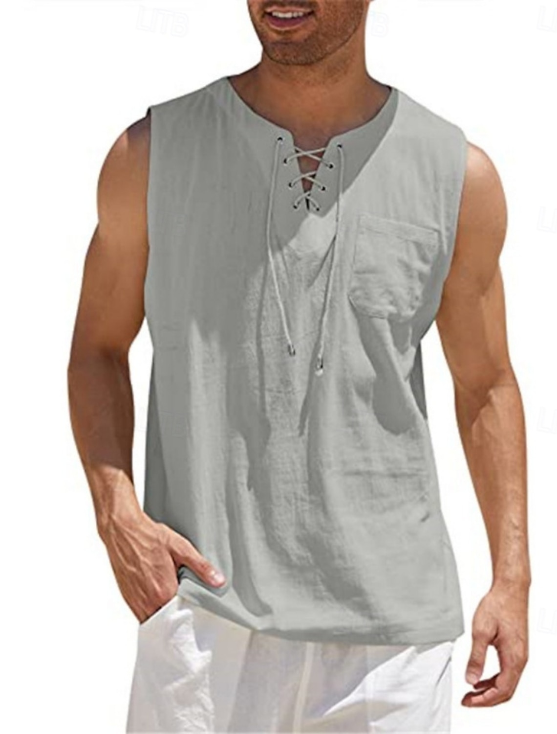 Men's Tank Top Vest Undershirt Sleeveless Shirt Sleeveless V Neck Summer Spring Plain Fashion Classic Comfortable Drawstring Casual Gym Street Black White Navy Blue Top Tee for Men