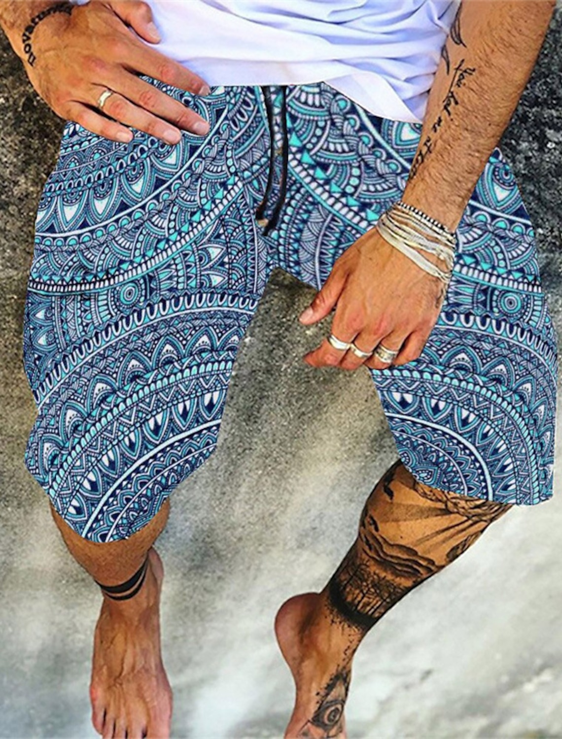Men's Swim Trunks Swim Shorts Board Shorts Summer Shorts Beach Shorts Drawstring Elastic Waist 3D Print Graphic Quick Dry Soft Short Casual Daily Holiday Hawaiian Dark Brown Black-White Micro-elastic