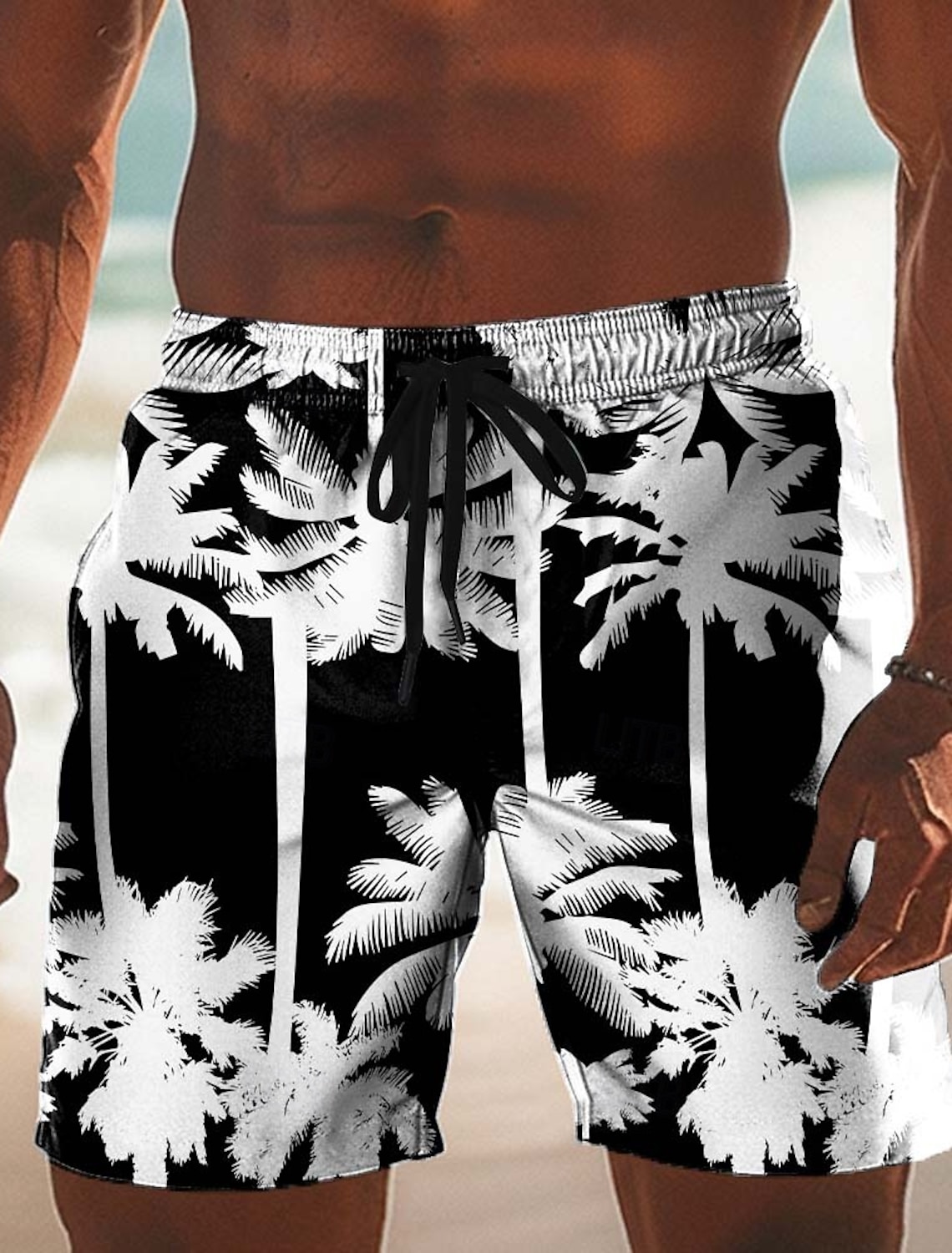 Men's Coconut Tree Gradient Color Tropical Plants Swim Trunks Swim Shorts Board Shorts Mid Waist Hawaiian Beach Vacation Wear Side Pockets Mesh Lining Elastic Drawstring Waist Designer Clothing