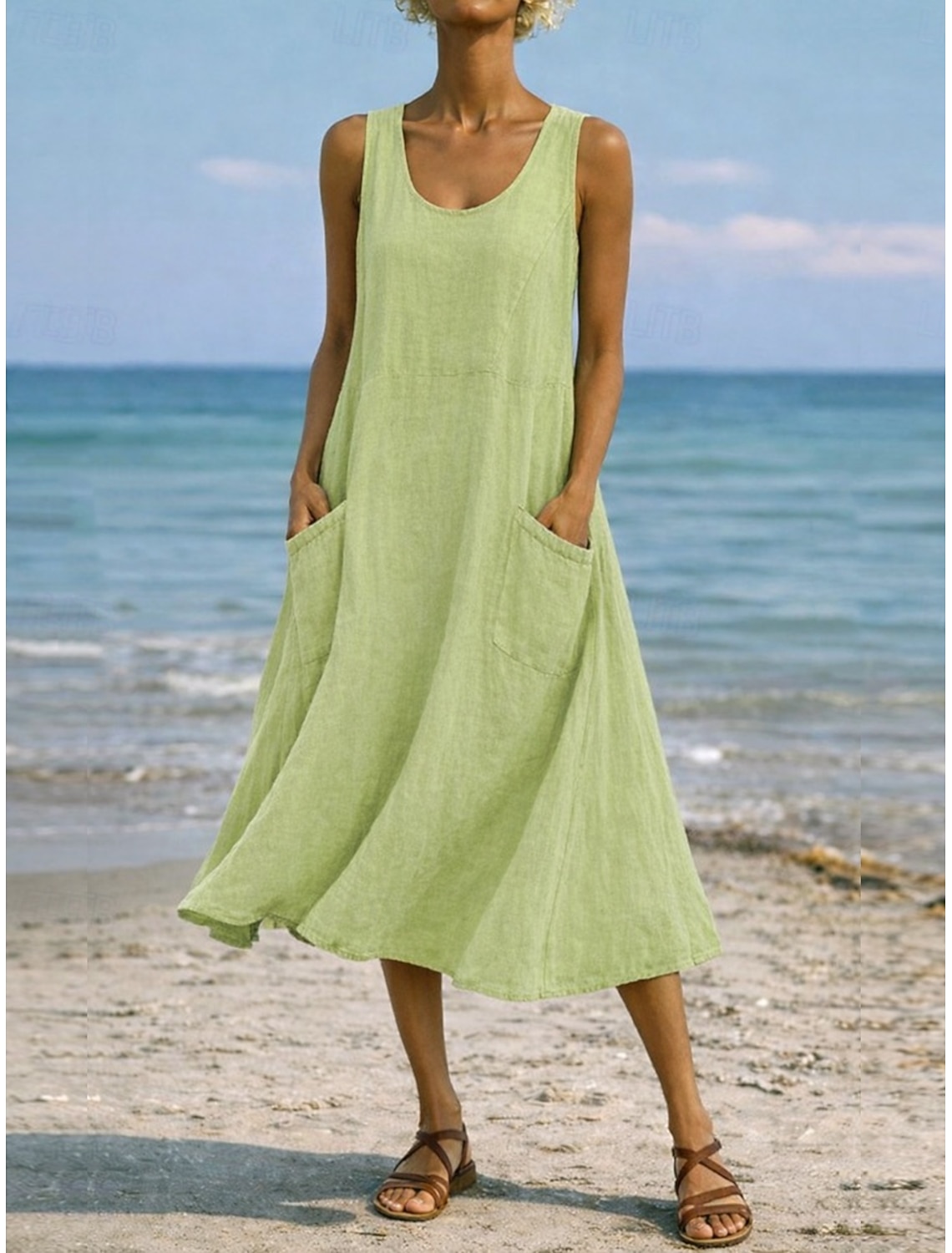 Women's Maxi Dress Shift Dress Sundress Casual Daily Loose Fit Plain Sleeveless Crew Neck Blue Black White Light Green Summer Spring Fall