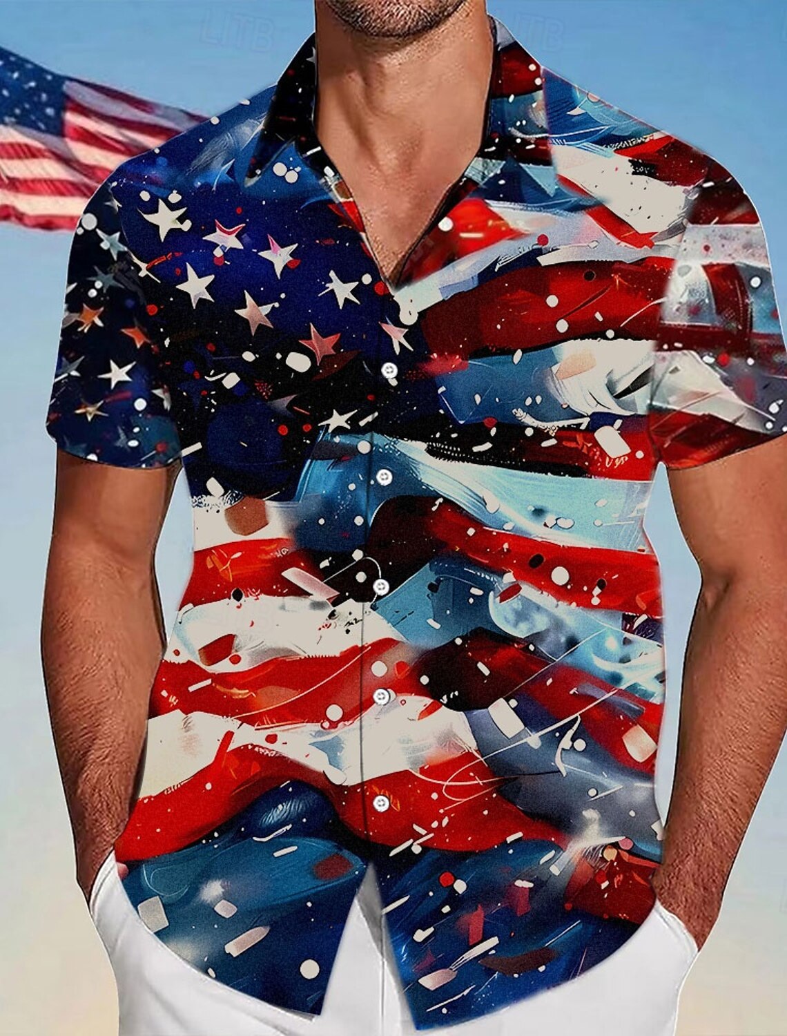 Independence Day Men's US Flag Patriotic Fourth of July Shirt Summer Shirt Button Up Shirt Short Sleeve Fashion Casual Outdoor Holiday Summer Spring Turndown 3D Print