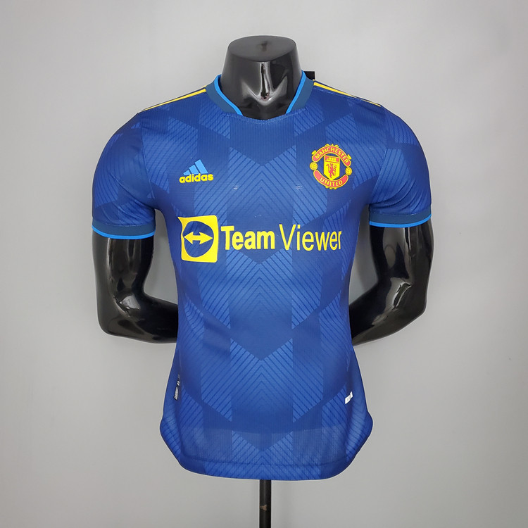 Official Man Utd Manchester United 21-22 Away Blue Soccer Jersey