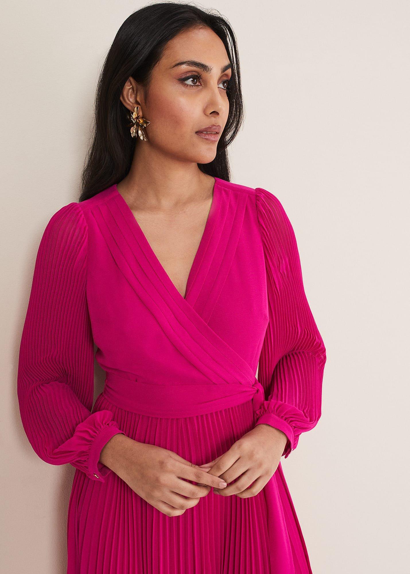 Petite Petra Wrap Pleated Midi Dress