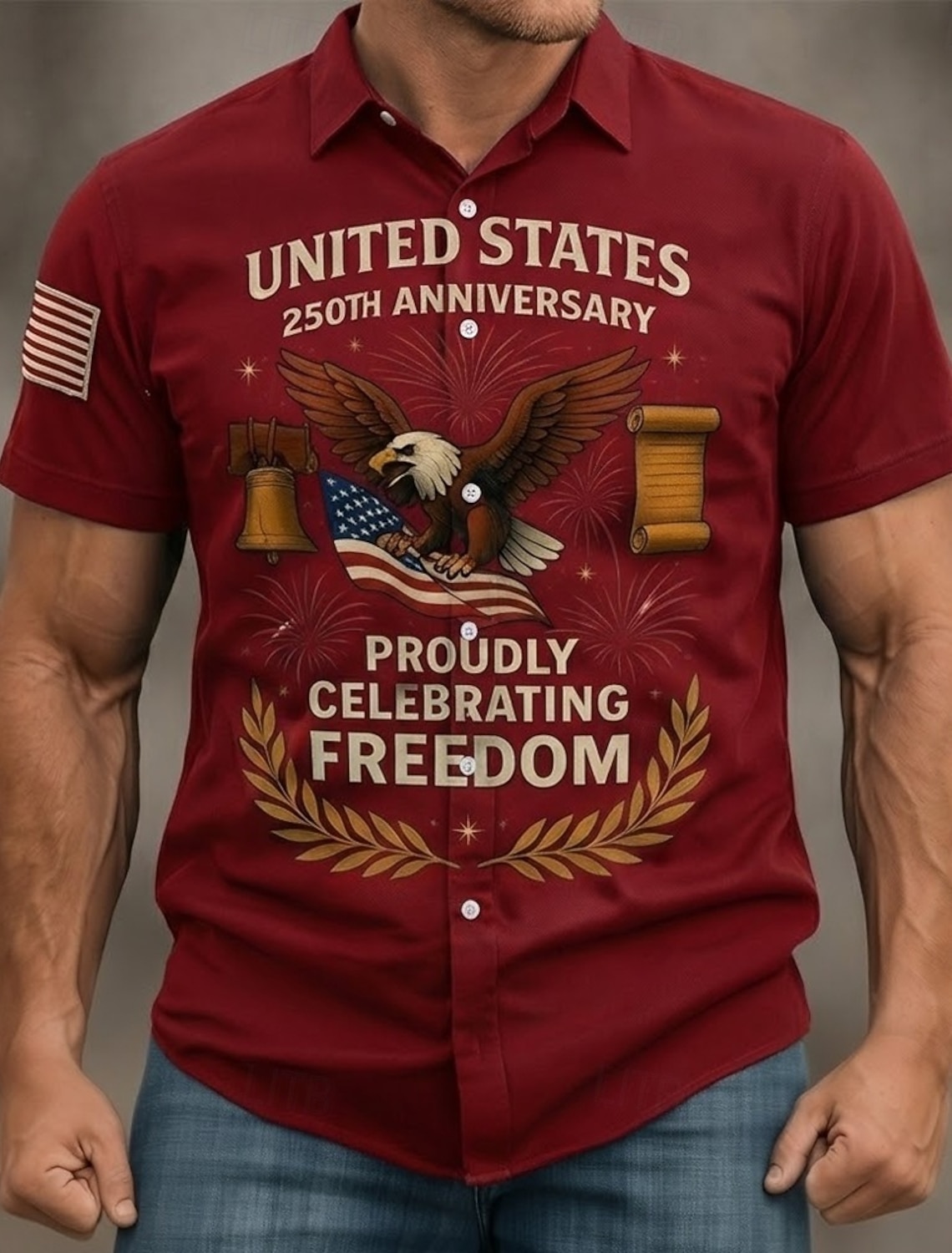 Men's 4th of July U.S. 250th Anniversary Eagle Freedom Shirt Button Up Shirt Short Sleeve Patriotic Outdoor Holiday Summer Spring Turndown 3D Print Collared Shirts Black Wine Dark Blue