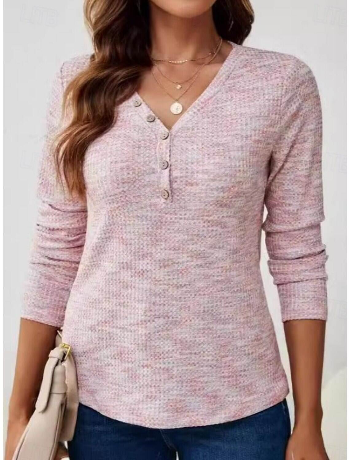 Women's Tunic Elegant Fashion Long Sleeve Regular Tops V Neck Daily Spring Fall