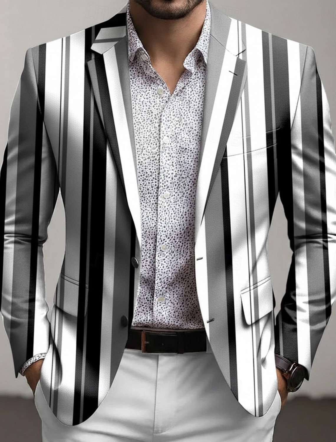 Men's Stripe Blazer Jacket Coat Comfortable Breathable Artistic Casual Casual Daily Party Evening Wear 3D Print Buttons Multi Pocket Fall & Winter Spring Notch Long Sleeve Blue Red Gray