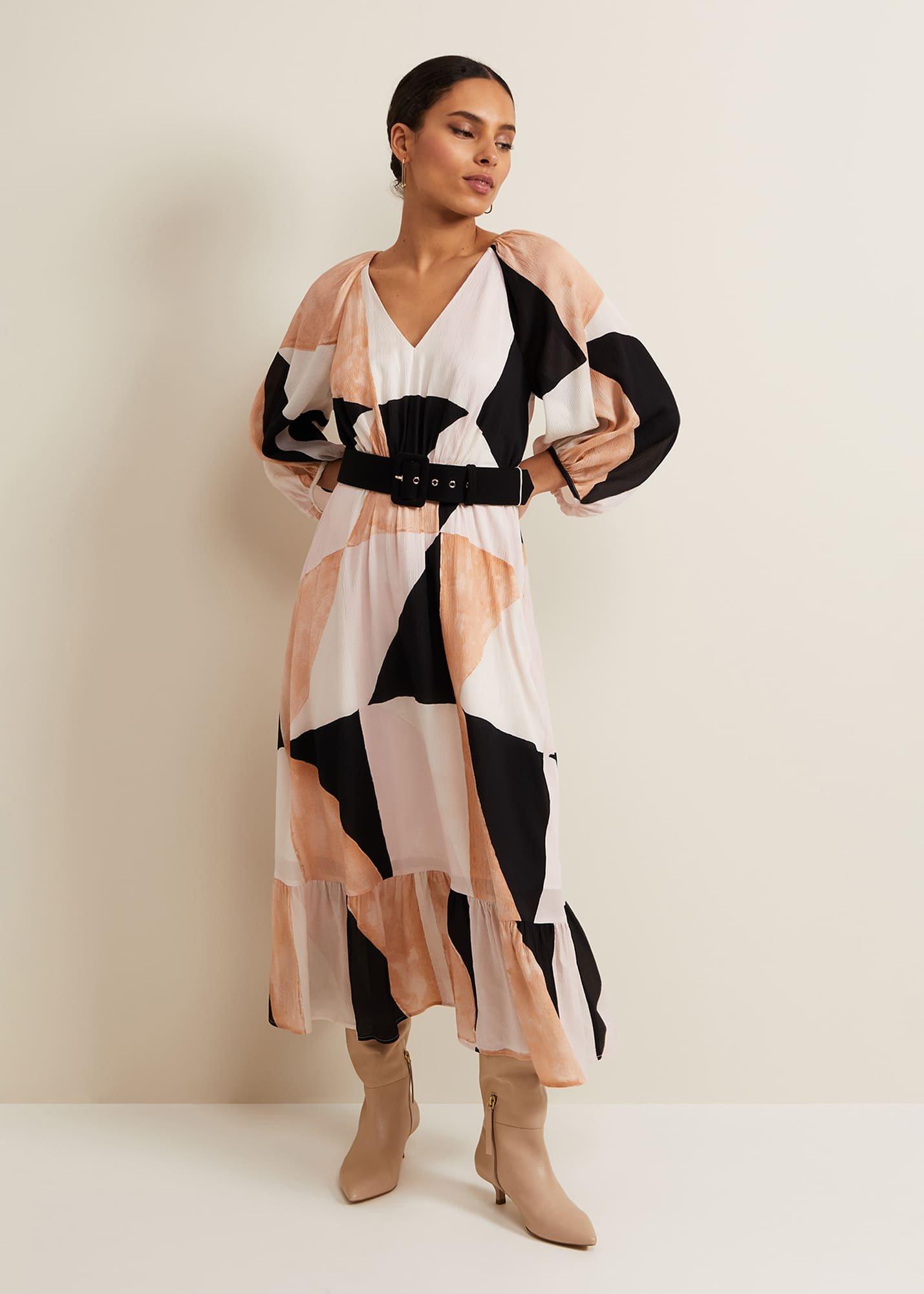Petite Sophia Colour Block Belted Dress