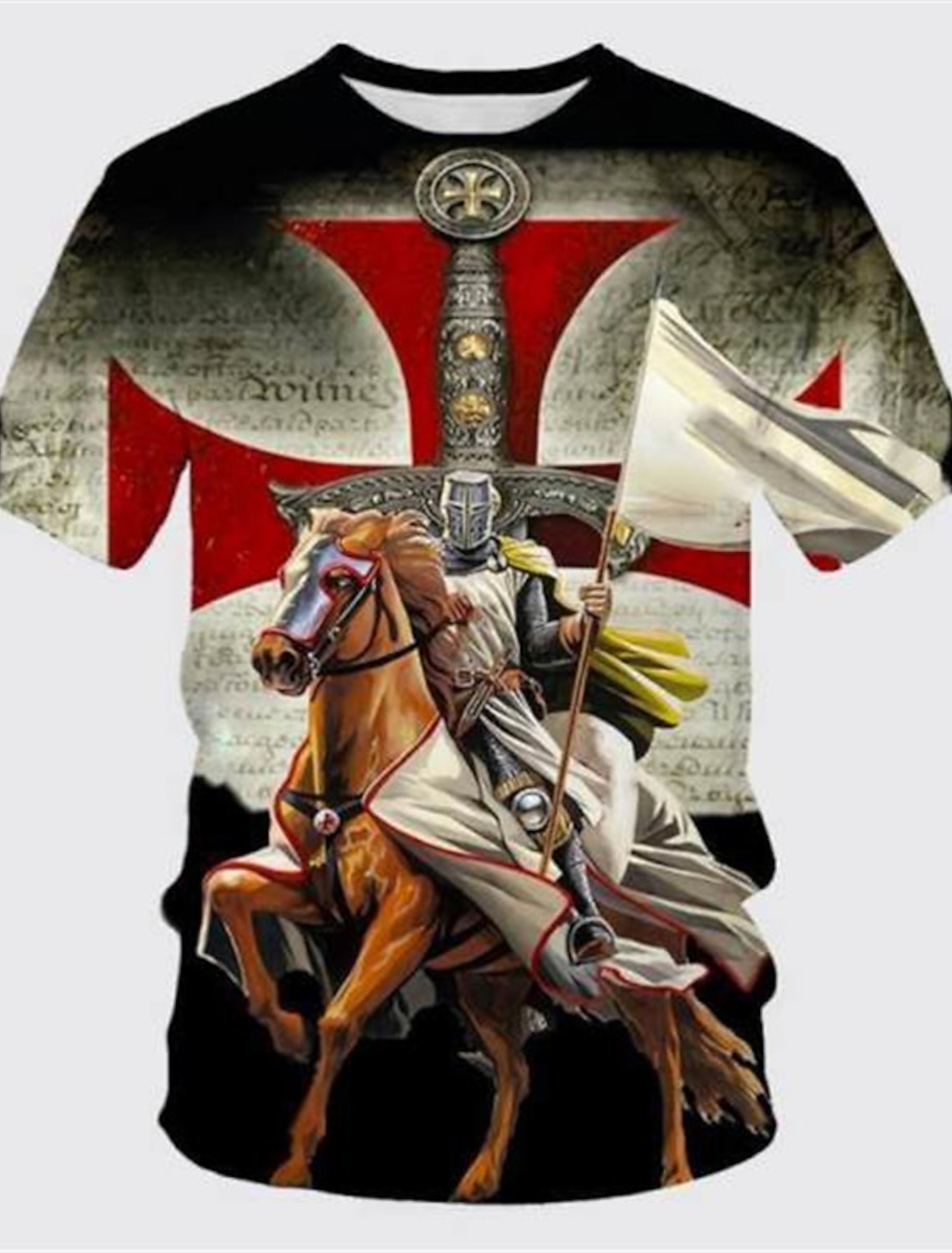 Men's Templar Cross Graphic Prints Soldier T Shirt Christian Shirts