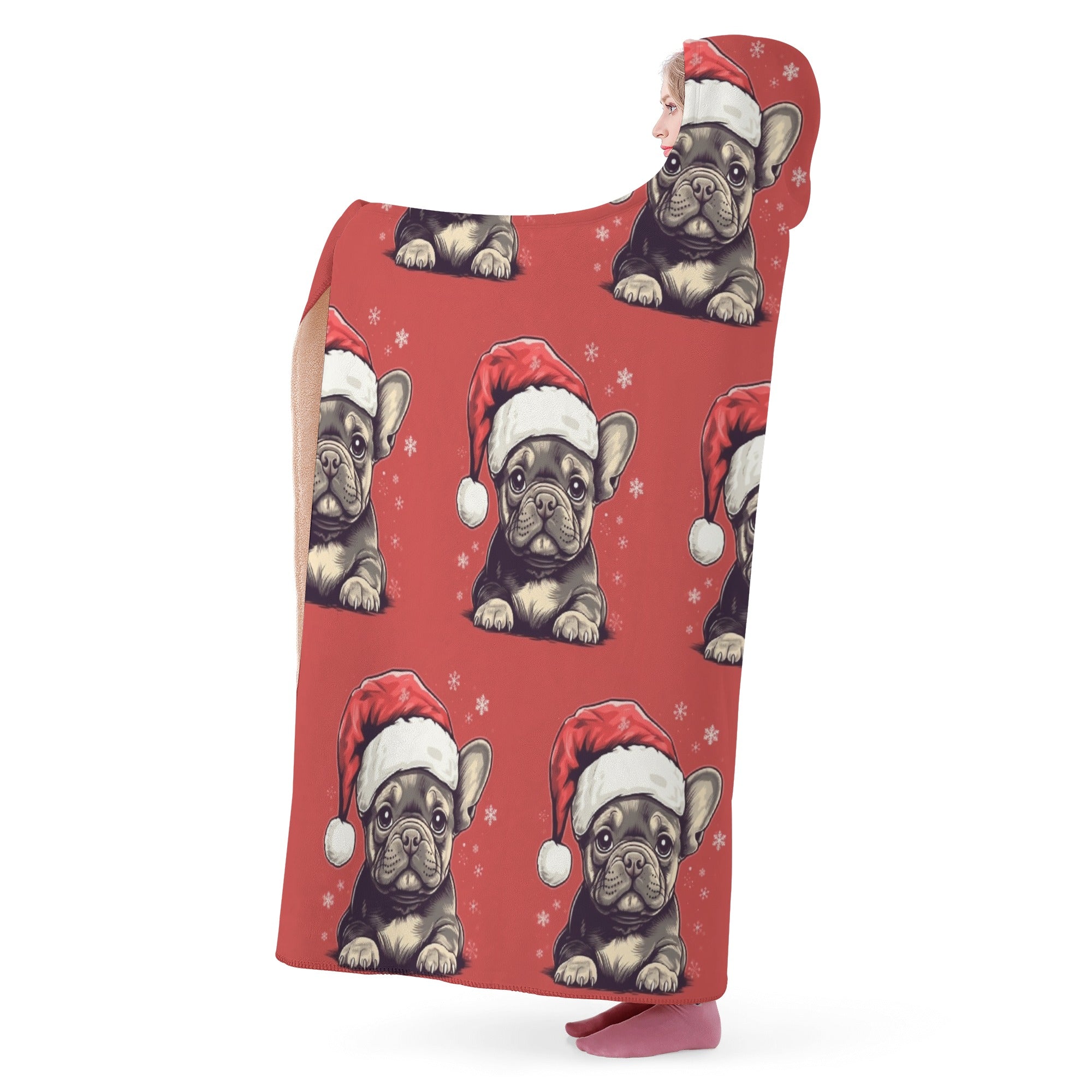 French Bulldog Santa Paw Hooded Blanket Comfy Pet Product