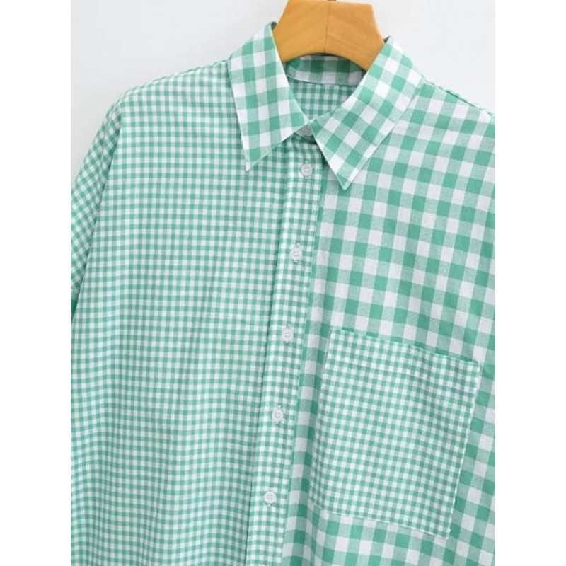 Gingham Drop Shoulder Pocket Shirt ZP7996
