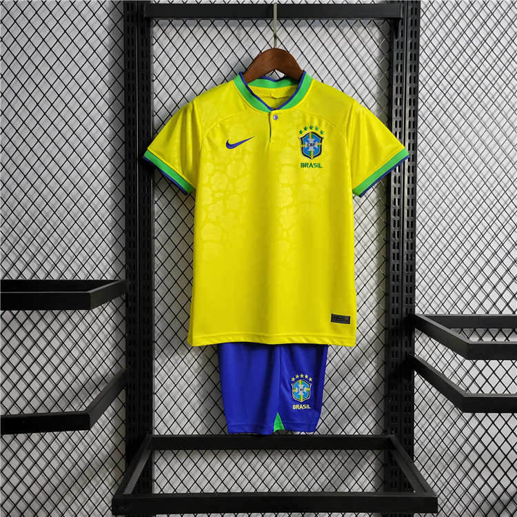 Authentic Kids Brazil World Cup 2022 Home Soccer Kit ShirtShorts