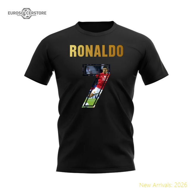 Cristiano Manchester Ronaldo Name And Number United T-Shirt (Black)