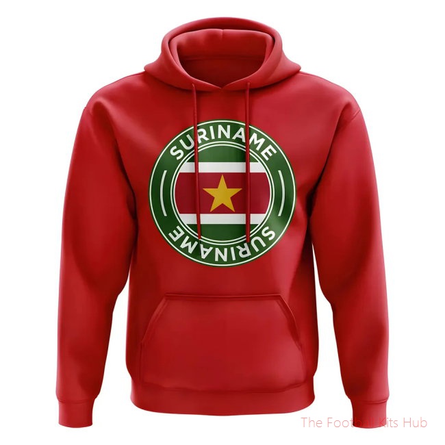 Men Suriname Football Badge Hoodie (Red)