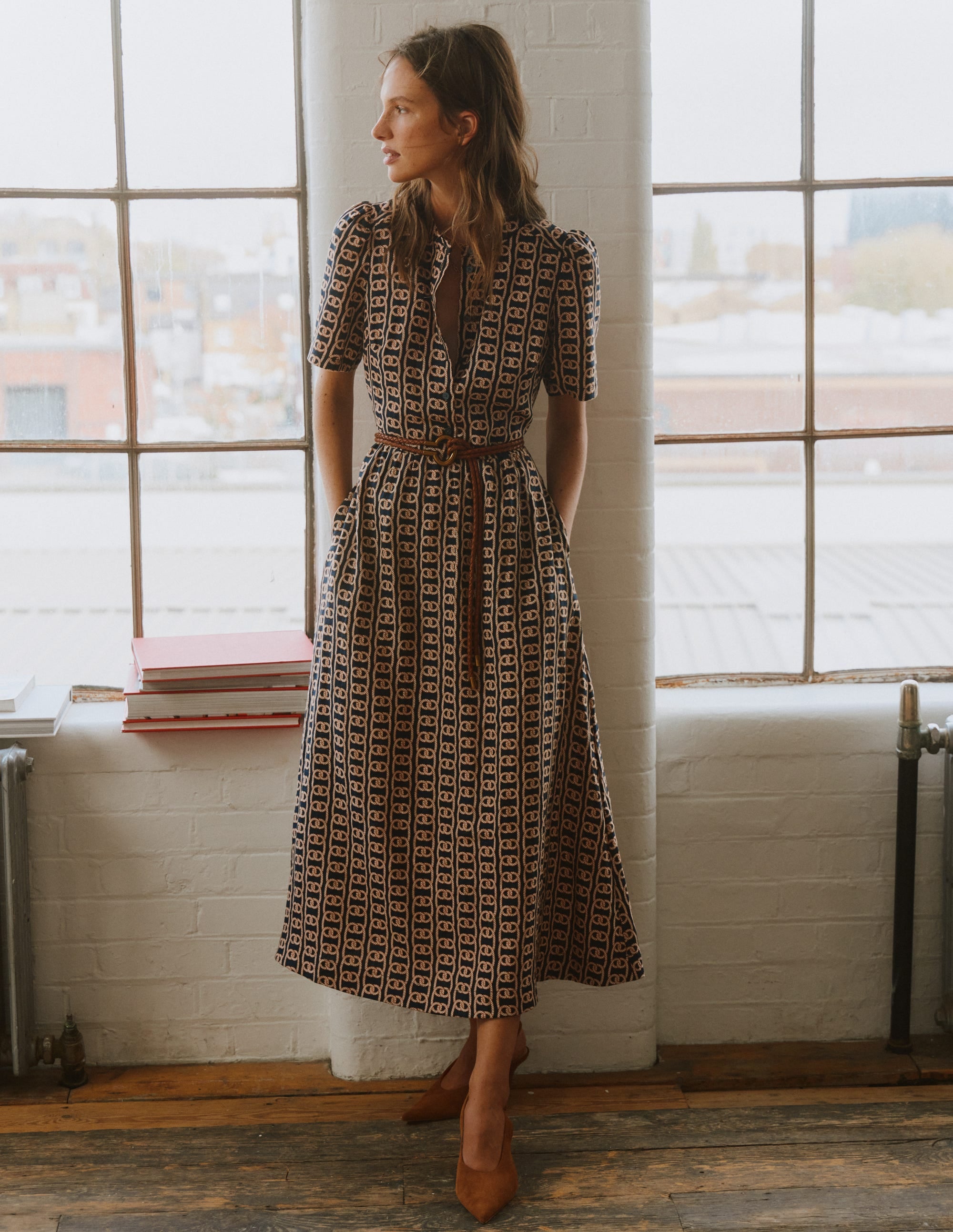 Ivy Placket Linen Midi Dress