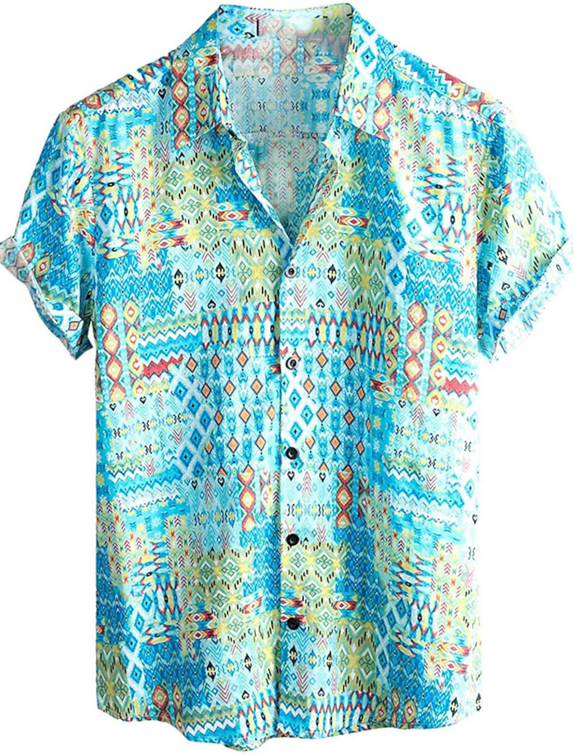 Men's Tribal Vintage Ethnic Shirt Button Up Shirt Short Sleeve Tropical Fashion Hawaiian Casual Beach Holiday Summer Spring Turndown Print Button-Down Navy Blue Sky Blue Orange Rainbow Coffee