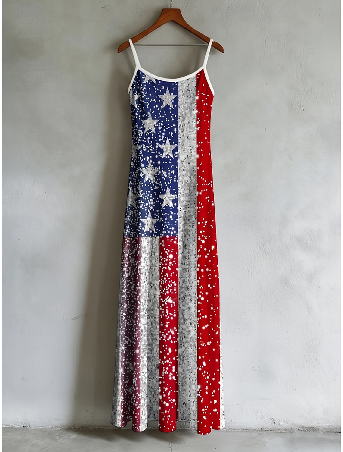 American Independence Day Women's Maxi Dress Slip Dress Party Daily Beach Loose Fit Stars and Stripes Sleeveless V Neck Spaghetti Strap White Summer Spring