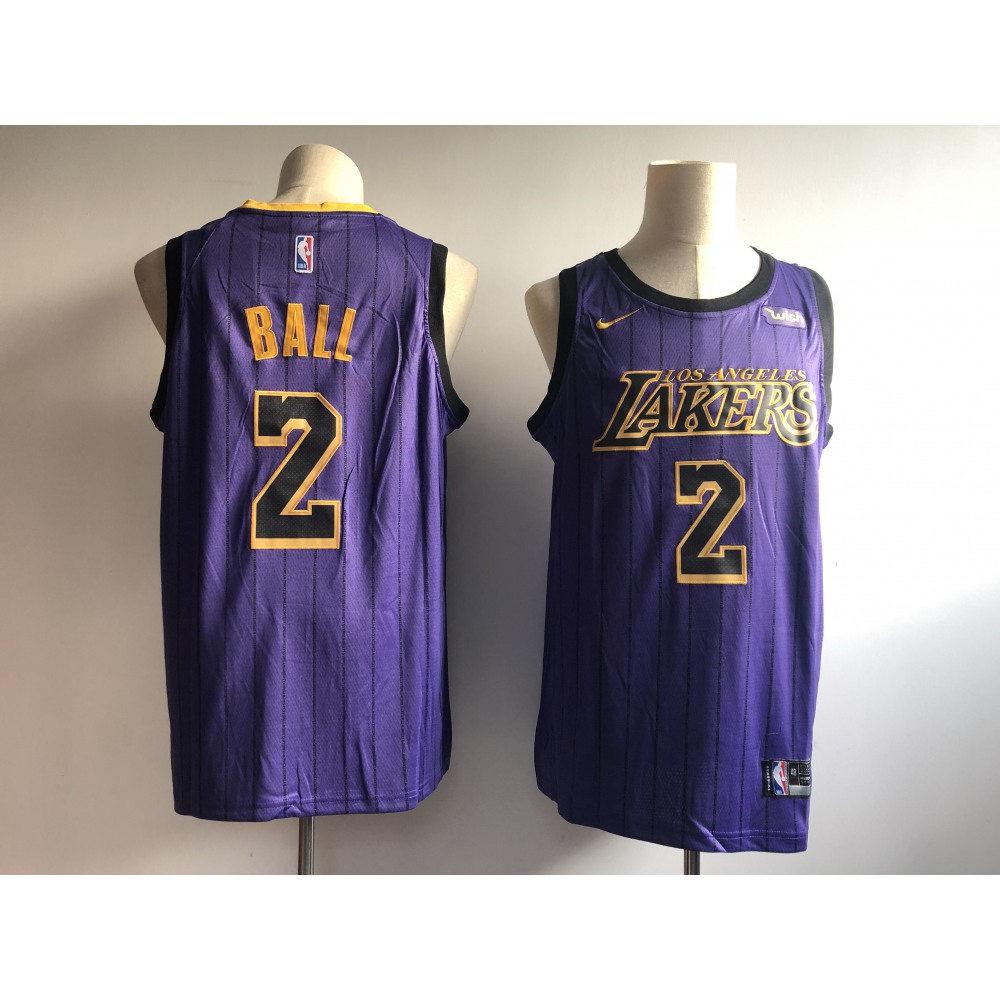 Men's Los Angeles Lakers #2 Lonzo Ball Purple 2018/19 City Edition Swingman Stitched NBA Jersey