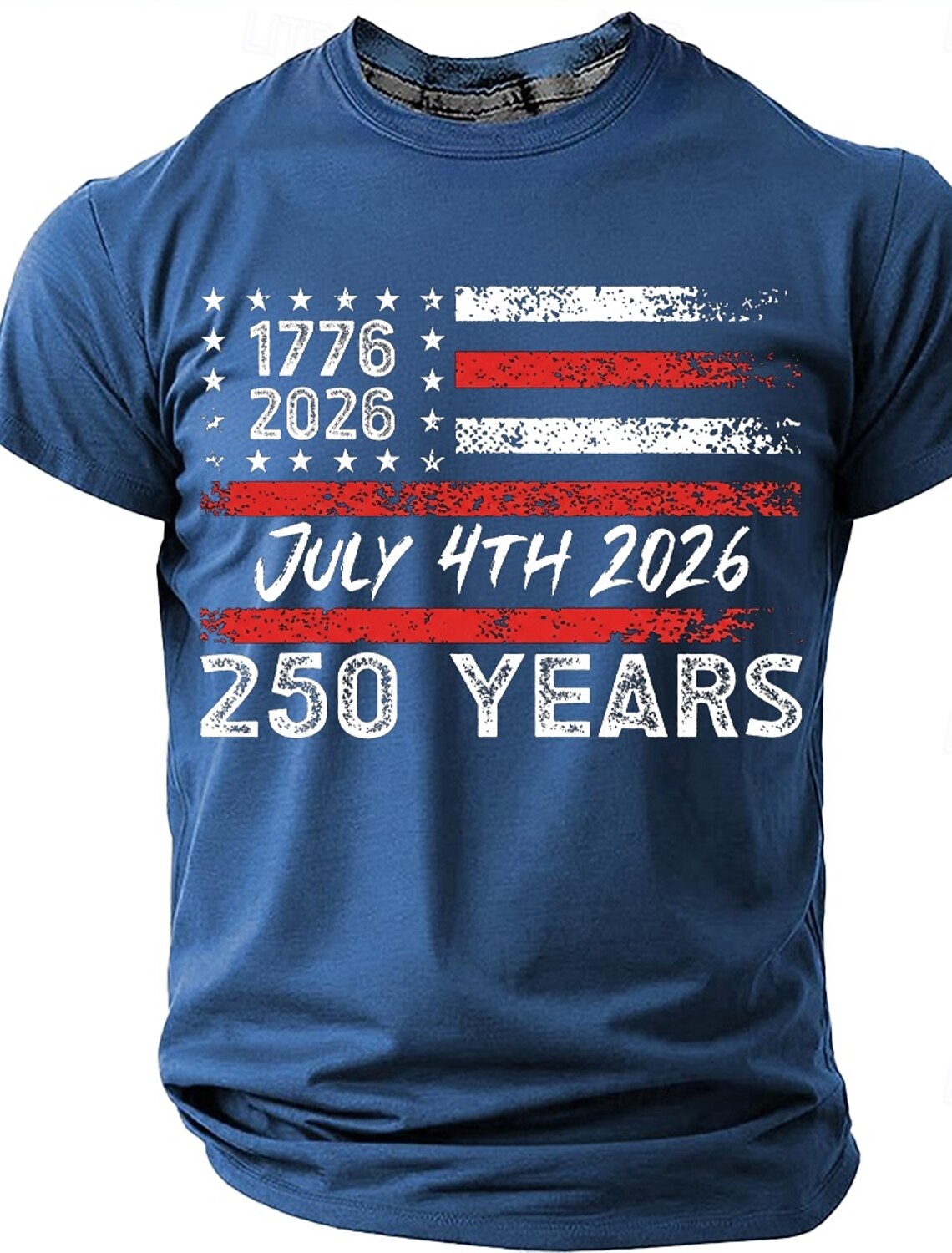 July 4th 2026 250th Anniversary Men's 1776-2026 USA Flag Graphic T Shirt Short Sleeve Crew Neck Distressed Patriotic America Birthday Independence Day Celebration Gift Designer Clothing Apparel