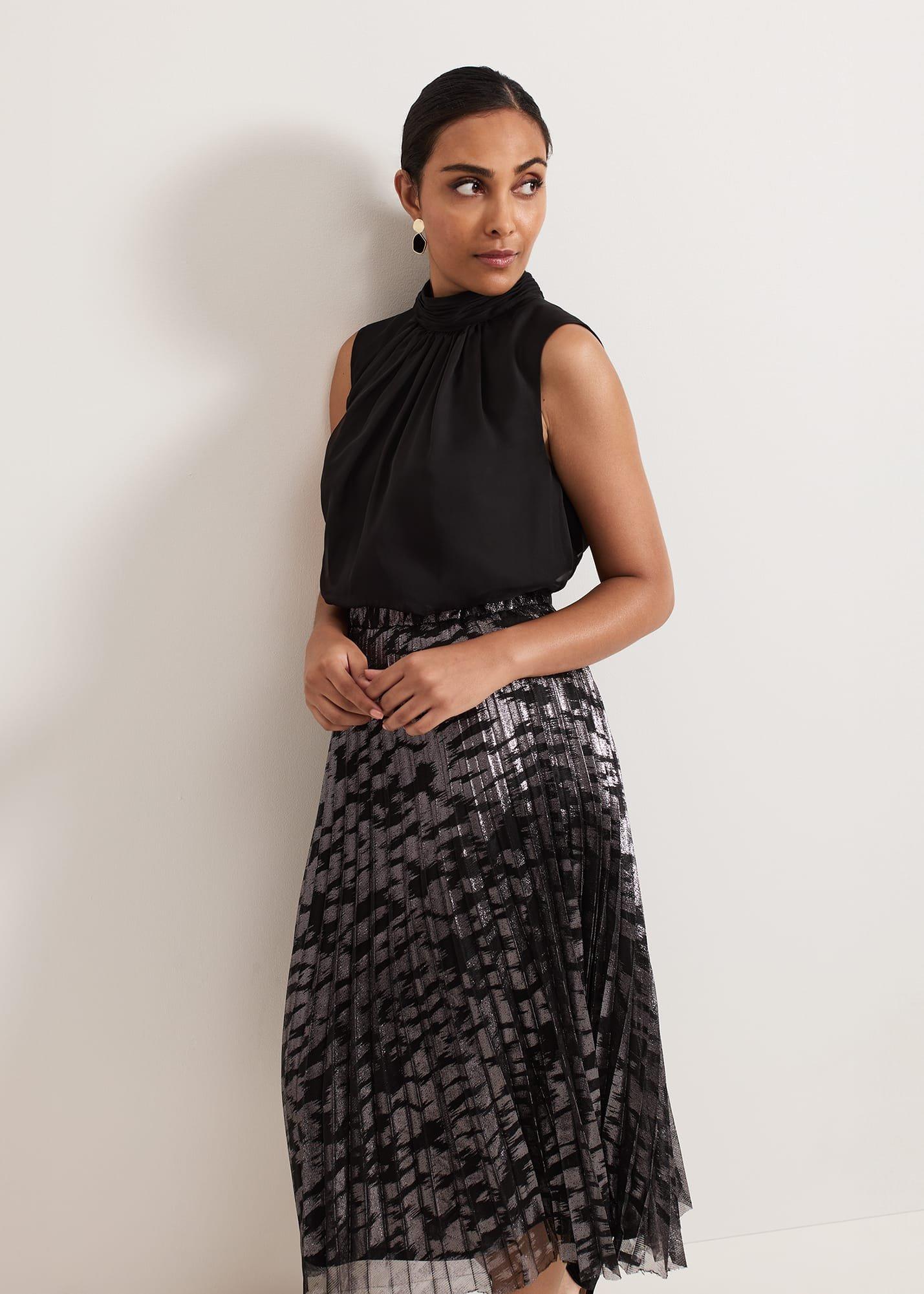 Petite Zoe Metallic Pleated Skirt