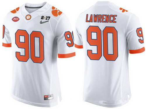 match worn Men's Clemson Tigs #90 Dexter Lawrence White 2017 Jersey